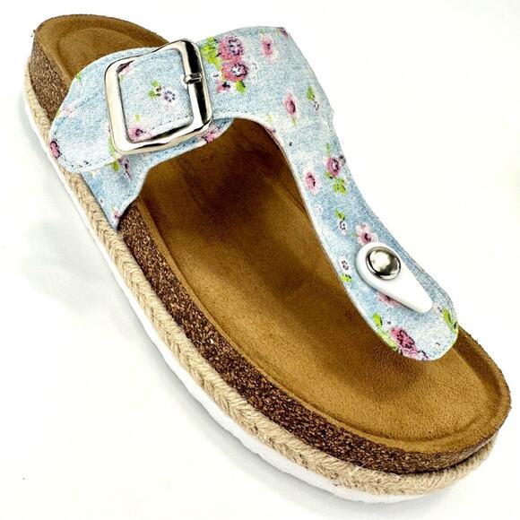 Olivia Miller Sandal Size 6 Thong-Toe Blue Adjustable Strap Padded Footbed New - Picture 5 of 12